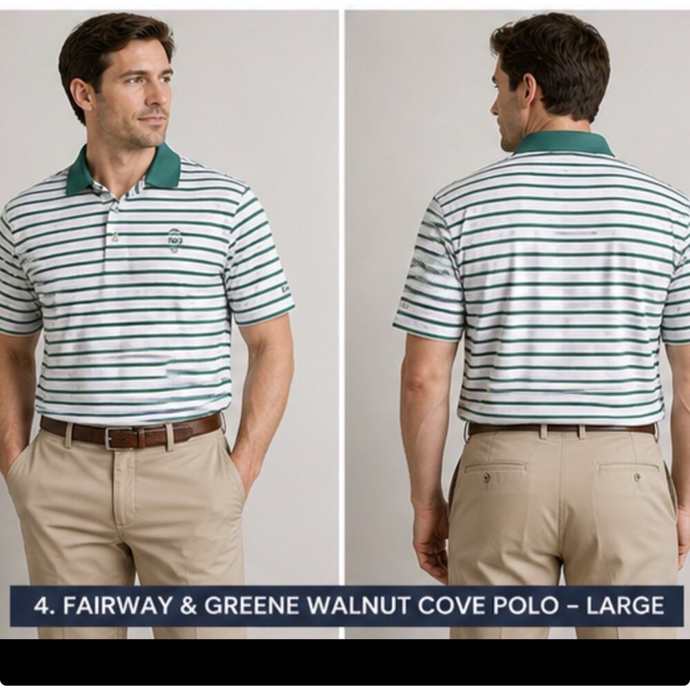Fairway Greene Walnut Cove Polo Mens Large Green Stripe Golf Shirt